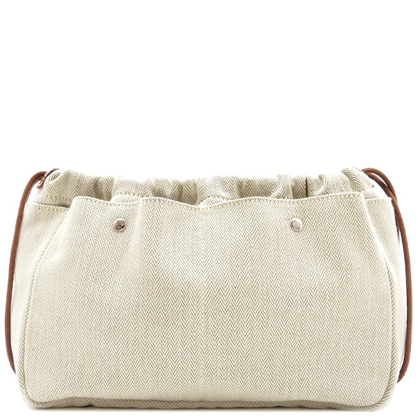 エルメス HERMES ポーチ フールビ25 トワルシェブロン レザー ナチュラル シルバー金具 バッグインバッグ 【中古】