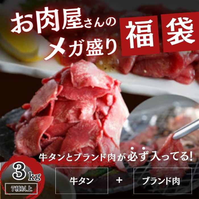 【肉メガ盛り福袋】3kg7種以上 （牛タン ブランド肉 入り） 焼肉 BBQ