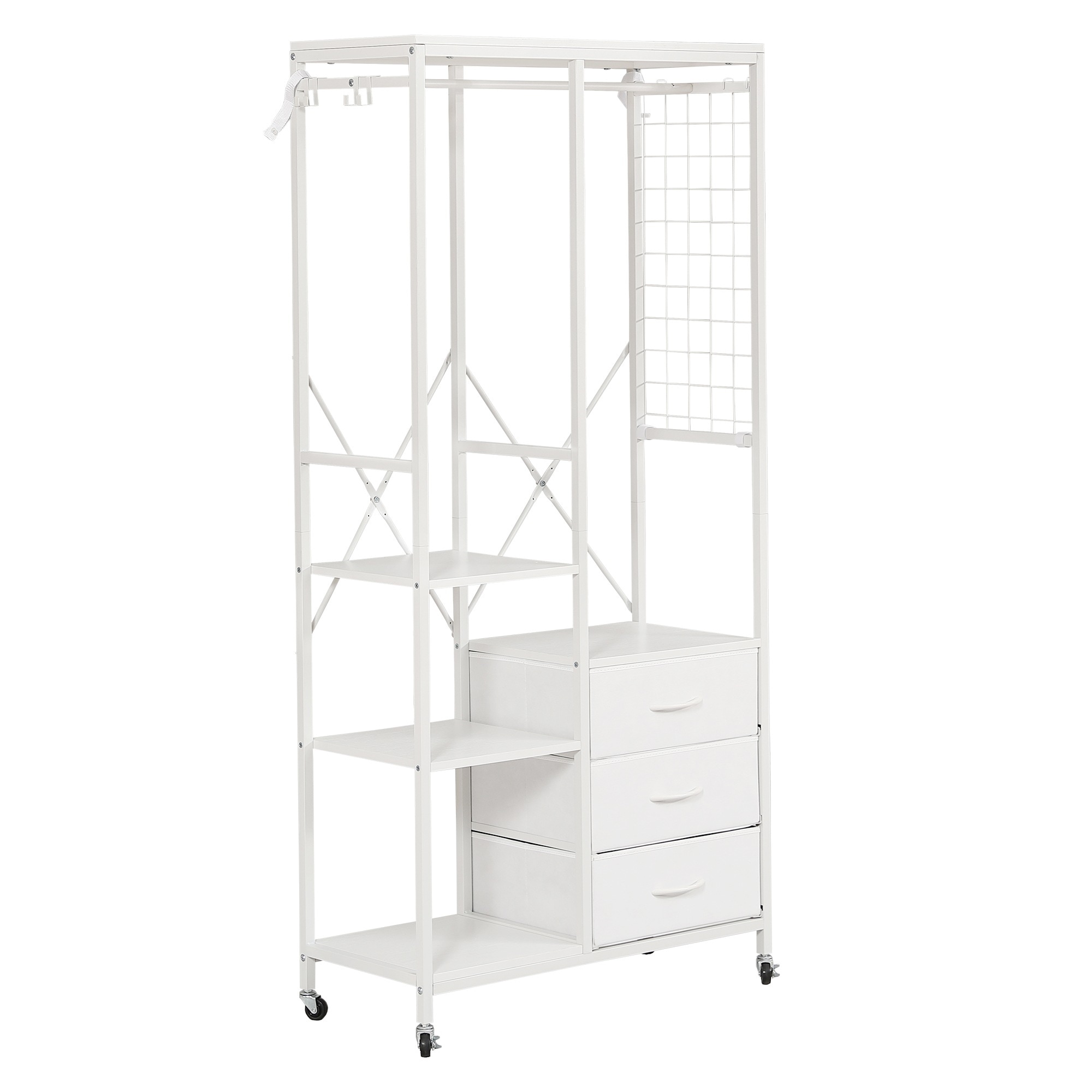 【国内発送&送·料·無·料】510ハンガーラック 引き出し付きスリム 幅80cm 奥行35cm タンス付き ワードローブ 衣装棚 押し入れ 収納ラック 大容量 頑丈