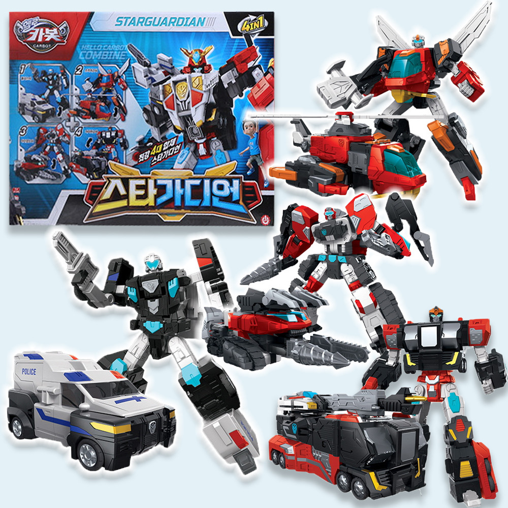 ハローカーボット/スターガーディアン/4 in 1 4種ロボット合本/1箱/アイアンスター/ファイヤースター/スカイスター & ポリスター/合体ロボット/変身ロボット/韓国玩具/正品