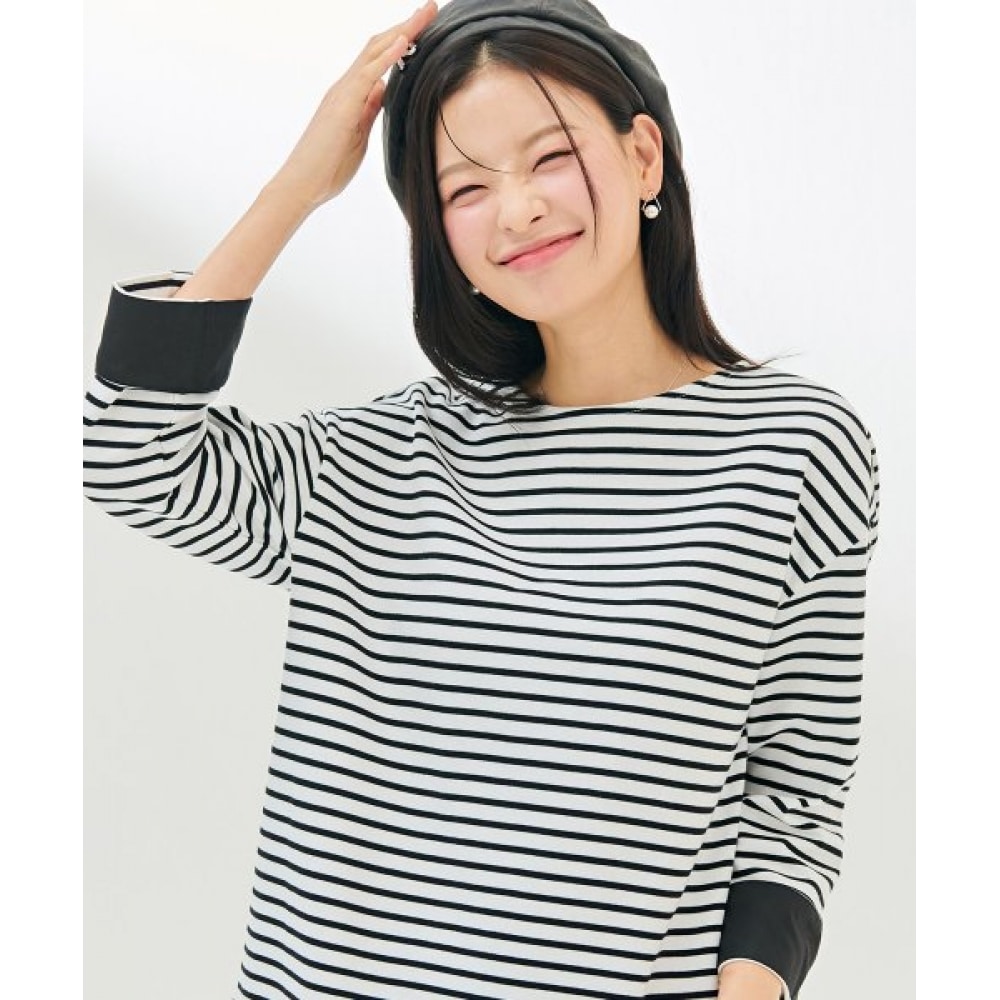 シャセカルト女性用ウーブンカラーストライプ Tシャツ-DARG5167B0A