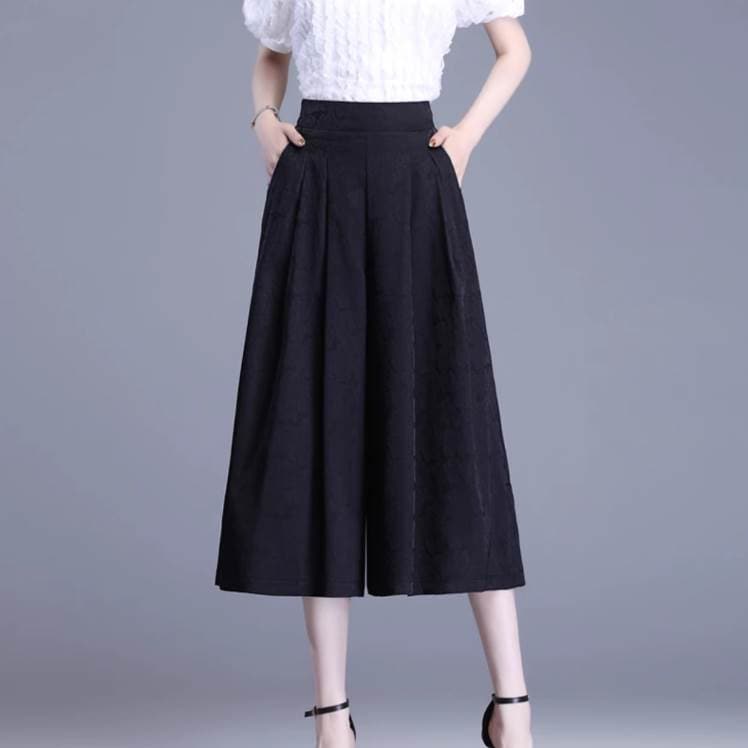 フレアパンツ ボトムス パンツ クロップドパンツ 7分丈 ワイド ガウチョ ポケット ハイウエスト