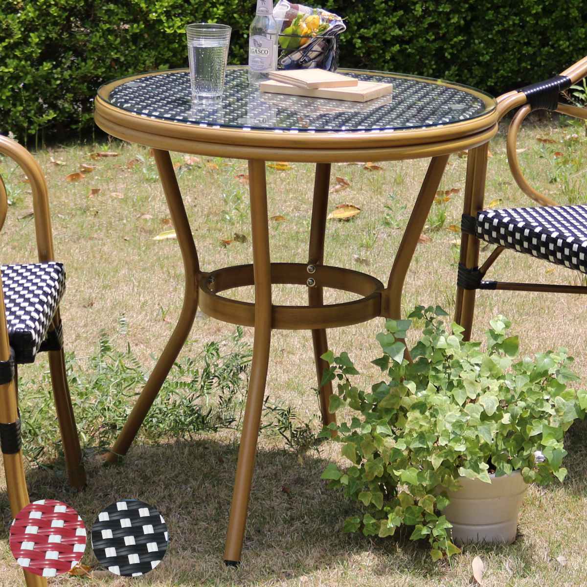 テーブル プレジール ラウンド ガーデンテーブル ガーデン 庭 丸型 机 ガラス天板 ガラス 強化ガラス テーブルのみ 単品 モダン アンティーク調 バルコニー アジャスター ラタン風 16,100円