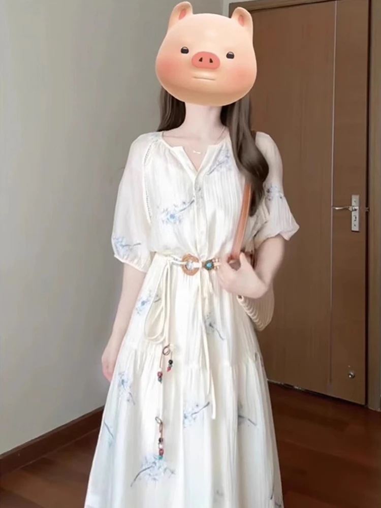 2025 新作 ワンピース 夏 半袖 長袖ワンピース ロングワンピース ロング シフォンワンピ ベアワンピ レースワンピ ドレス パーティードレスフランスのティーブレイク女性のためのフローラ