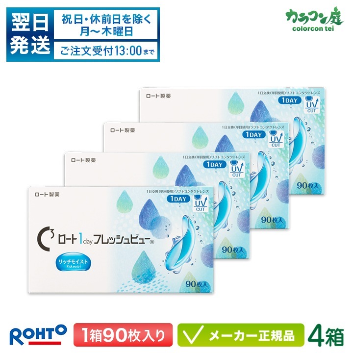 【翌日発送】ロート ワンデーフレッシュビュー リッチモイスト 90枚 4箱セット(1箱90枚入り)両眼約6ヶ月分(ロート 1日使い捨て コンタクト Rohto 1day 高含水率) 23,760円
