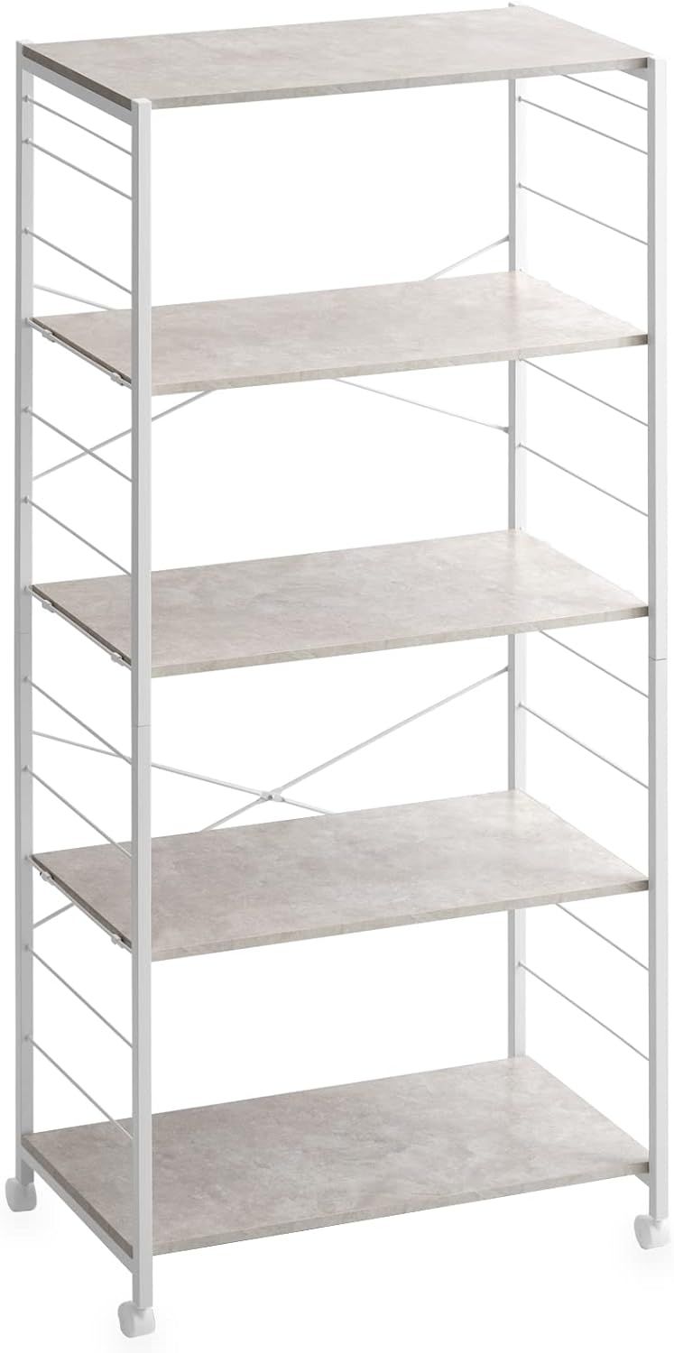 オープンラック 5段ラック 幅80cm 頑丈設計 可動棚 キャスター付 スチール ラック ストーンホワイト (79602)