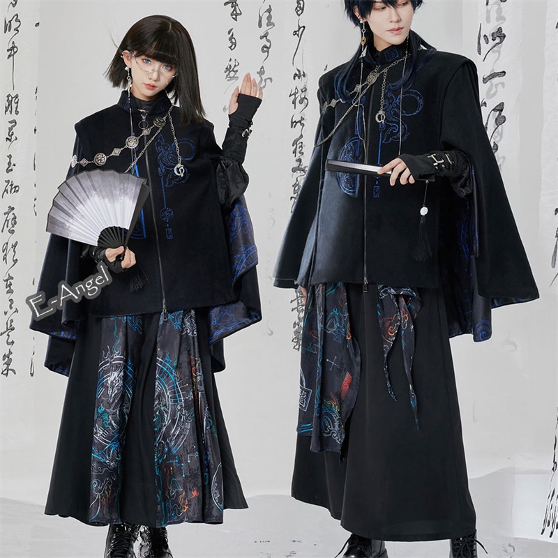 チャイナ風アウター マント 黒 レディース メンズ オリジナル かっこいい ウール 中華服 刺繍 男女兼用 演出服 撮影服 チャイナ服