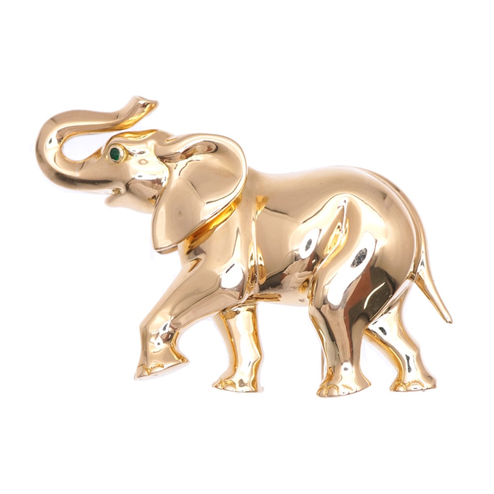 新品同様 エレファント ブローチ K18イエローゴールド/エメラルド ゴールド 0170【中古】 レディース