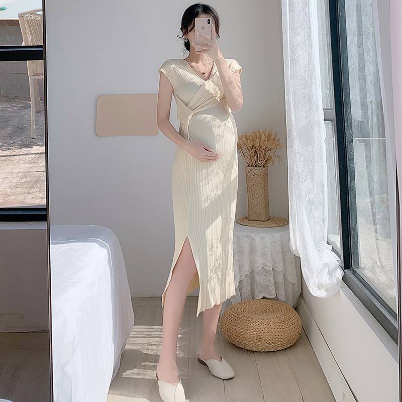 【送料無料】マタニティ ナチュラル フィット デザイン ワンピース ツイスト リブ