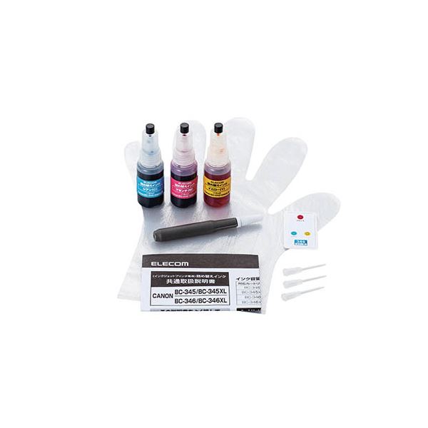 （まとめ） エレコム 詰替えインク/キヤノン/BC-346対応/3色セット（8回分） THC-346CSET8 (×2セット)
