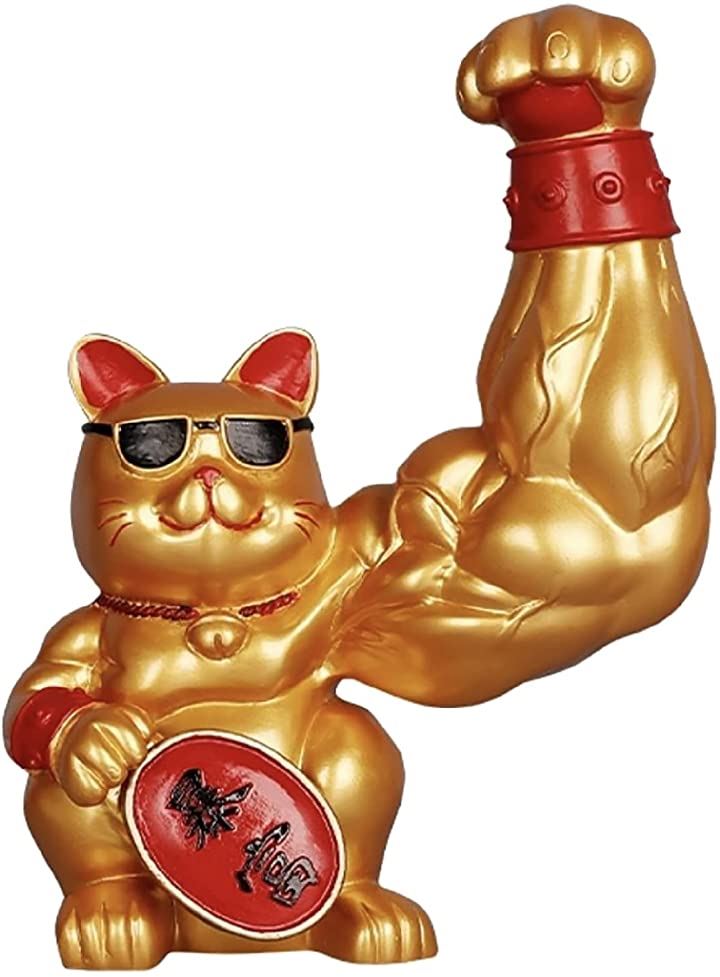 招き猫 筋肉 置物(ゴールド)