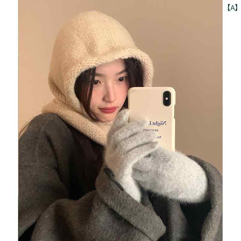 帽子 レディース 冬用 バラクラバ 韓国 防寒 厚手 暖かい 耳 カバー シンプル 無地 普段使い サイクリング ベージュ 黒 茶 ニット 柔らかい
