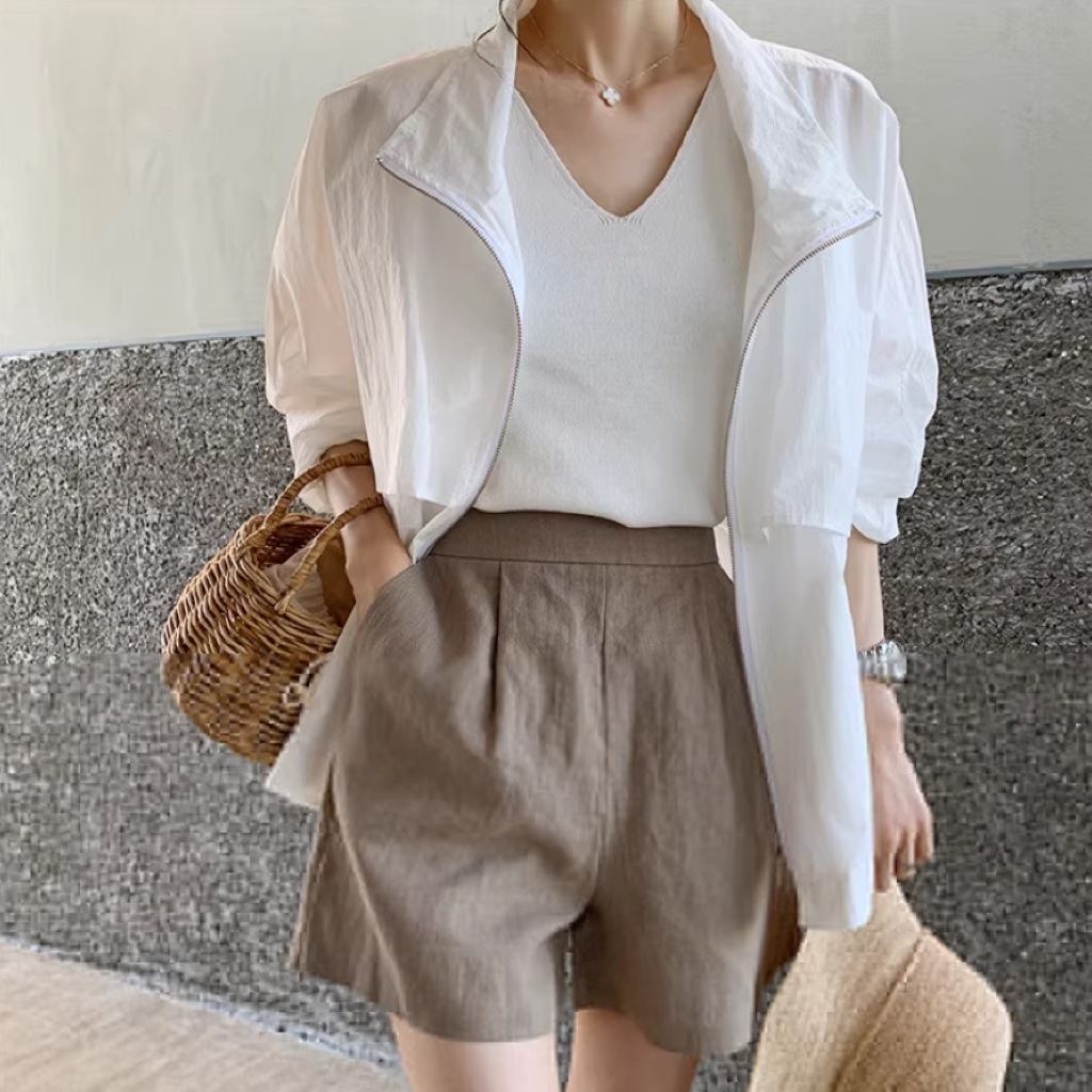 レディース ブルゾン アウター 上着 ウィンドブレーカー ミドル丈 長袖 襟付き スタンドカラー オーバーサイズ フェミニン ウエストマーク ファスナー ポケット ドロスト コンサバ かわいい