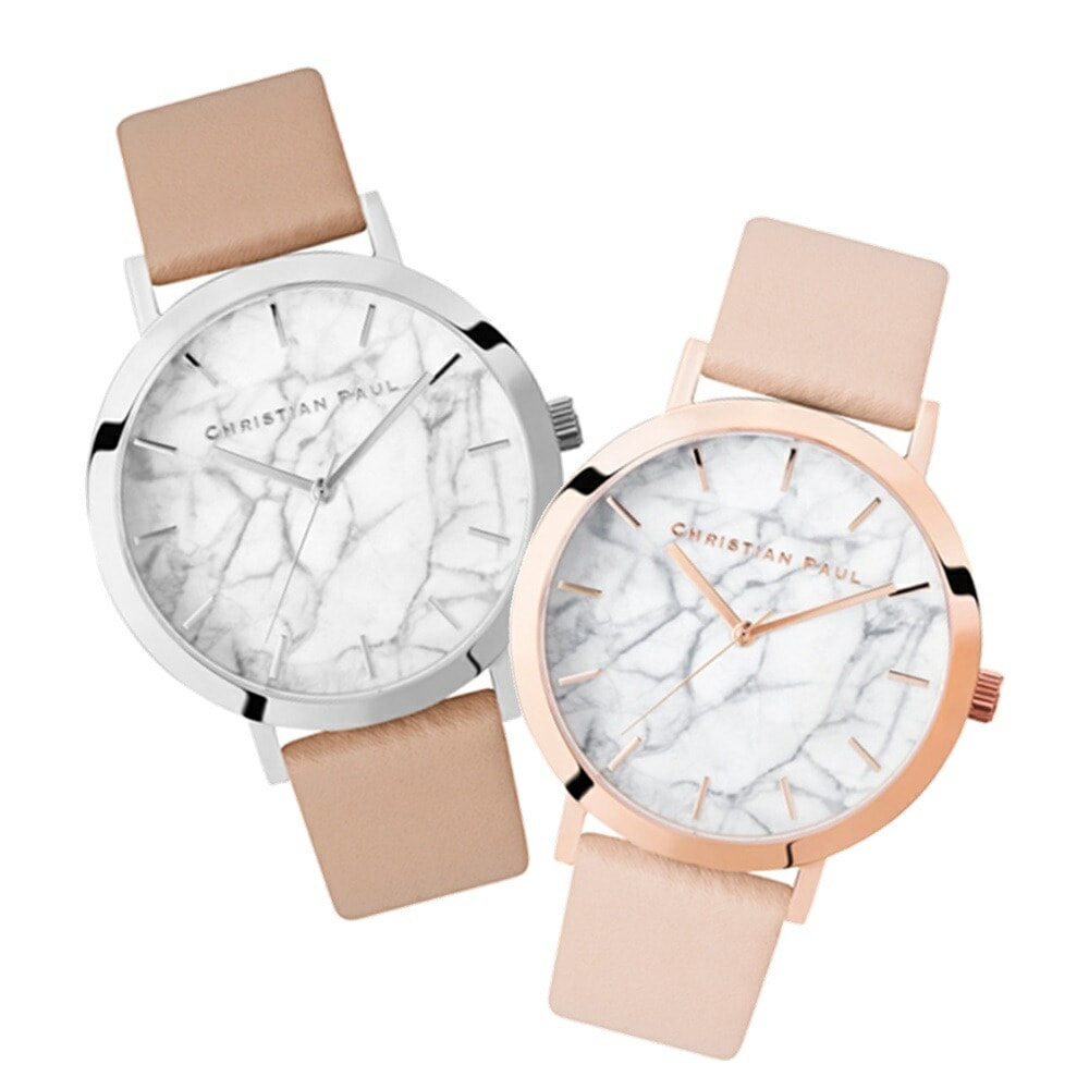 日本正規品 クリスチャンポール ペアウォッチ ペア 腕時計 手表 ヌードベージュ ベビーピンク 革ベルト レザー 43ミリ 同サイズ カップル お揃い プレゼント ペア腕時計 誕生日 結婚式 結婚記念