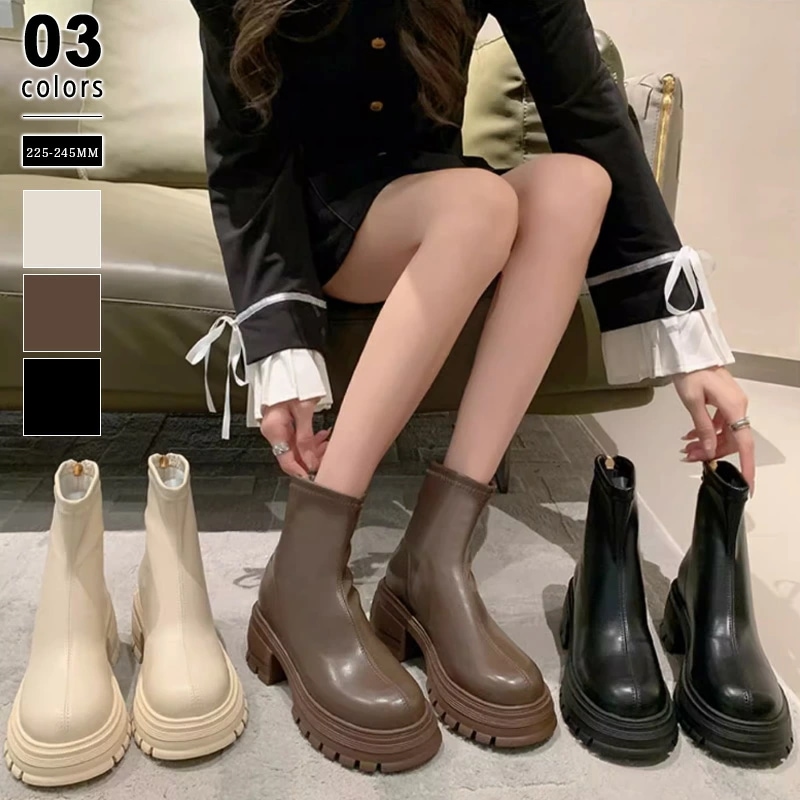 ブーツショートブーツ厚底レディース靴ショート厚底ブーツタンクソール歩きやすい疲れないミドルジップアップおしゃれトラックソールボリュームソールシンプル滑り止め小さいサイズ大きいサイズ秋冬秋冬