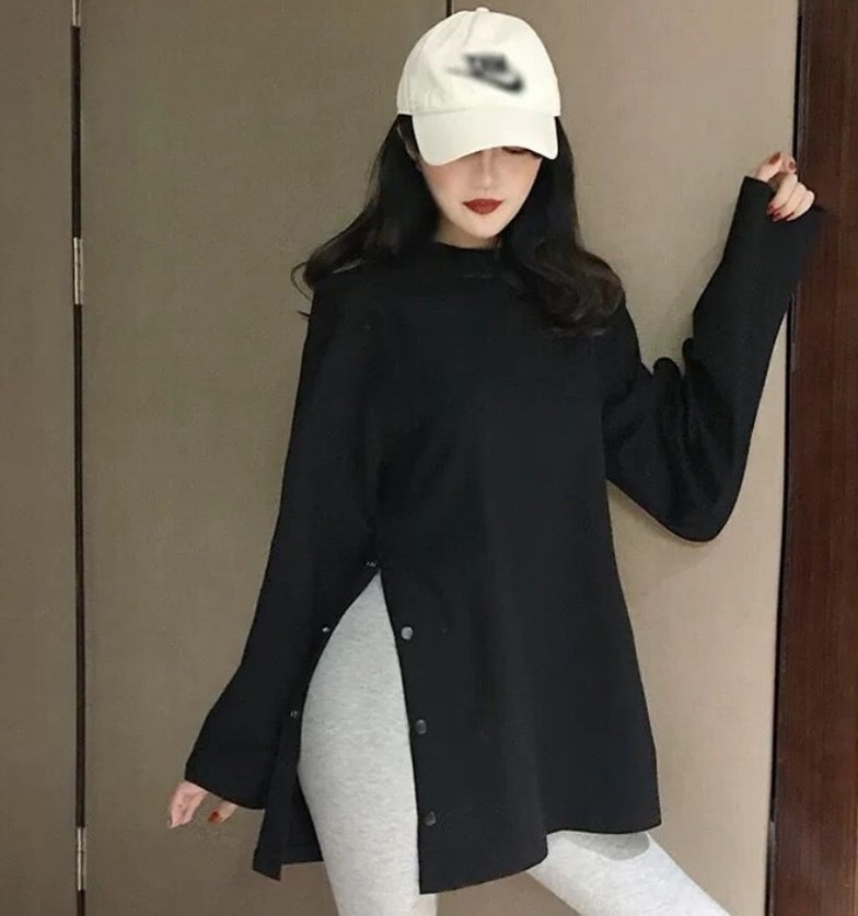 デート モテアイテム カットソー サイドスリット ボタン コットン ルーズ 可愛い きれいめ 上品 おしゃれ かっこいい 可愛い ラブリー キュート ガーリー クール モード系 セクシー