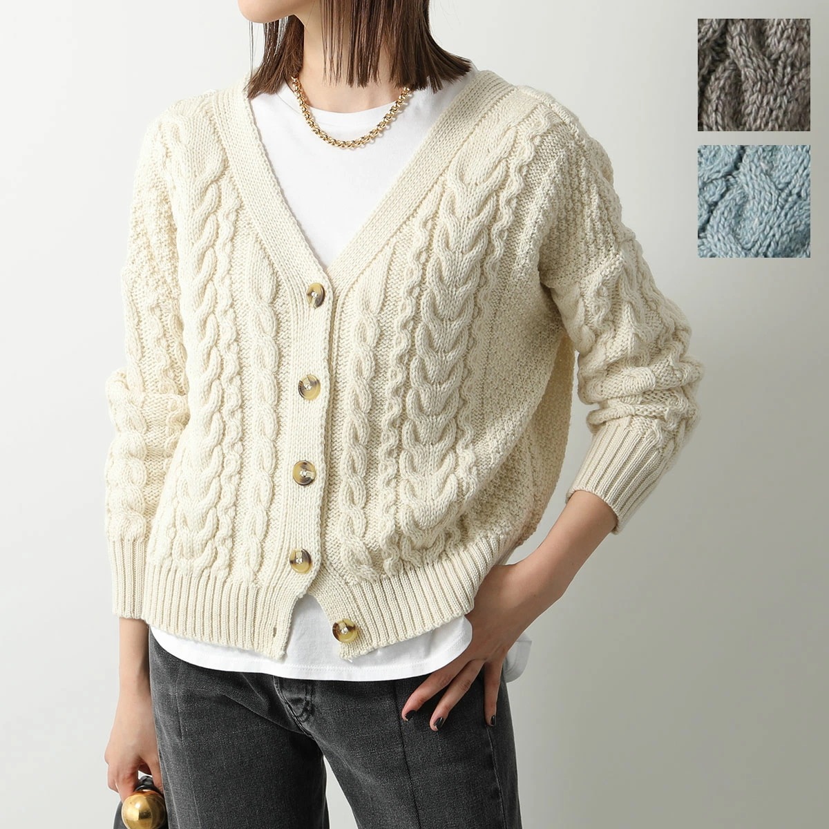 Oldderby Knitwear オールドダービーニットウェア カーディガン JM4001 レディース ニット Vネック 長袖 ウール ケーブル編み カラー3色カーディガン