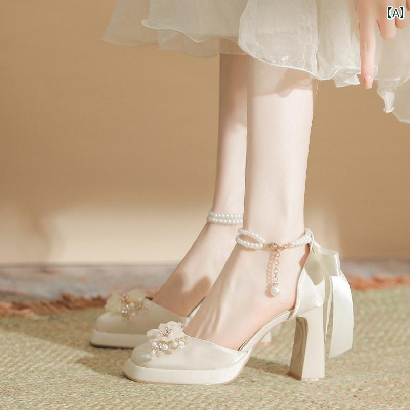 【新品販売】ヒール レディース パンプス 美脚 フランス 婚約 靴 メイン 結婚式 靴 疲れにくい フット ノット ウェディング ブライダル シューズ メアリージェーン 太ヒール 歩きやい チャンキー 5,178円