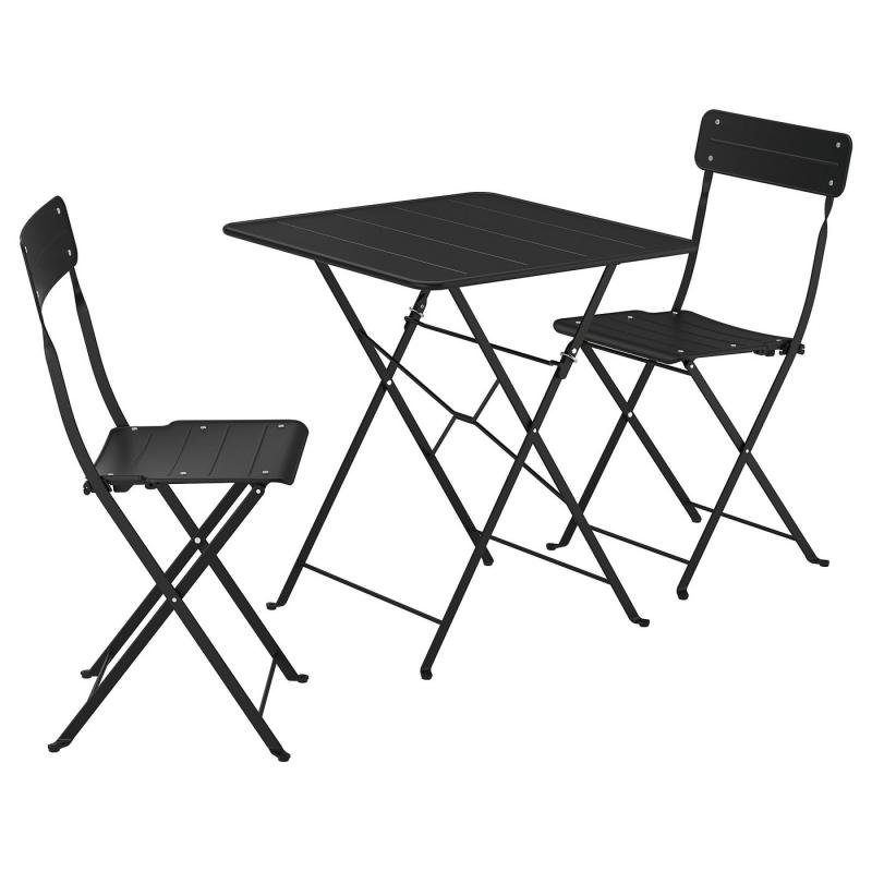 SUNDSO スンドソー テーブル＆折りたたみチェア2脚 - 屋外用 チャコール/チャコール 65x65 cm
