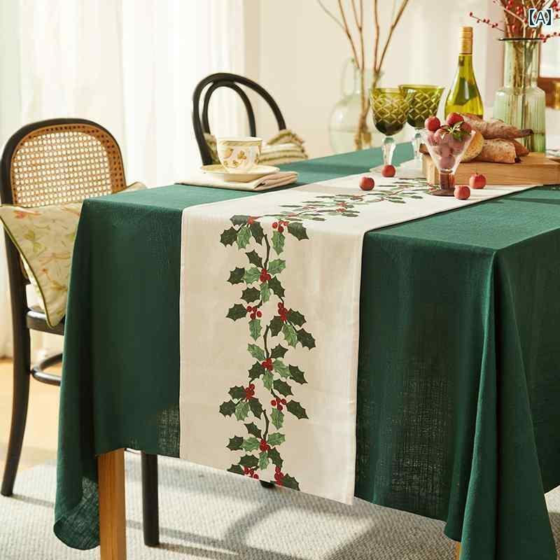 テーブルクロス クリスマス クレヨン フレンチ ヒイラギ レトロ カバー おしゃれ ホリデー ホーム パーティー リビング ダイニング 緑 防水