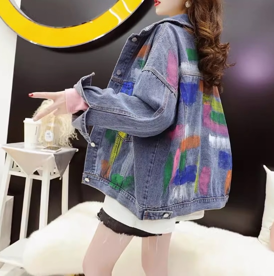 レディース ジャケット 上着 長袖 ドロップショルダー 襟付き ワイド ポケット ヴィンテージ アメカジ デニム ブルーデニム シンプル カジュアル おしゃれ かっこいい レトロ こなれ感 ラフ