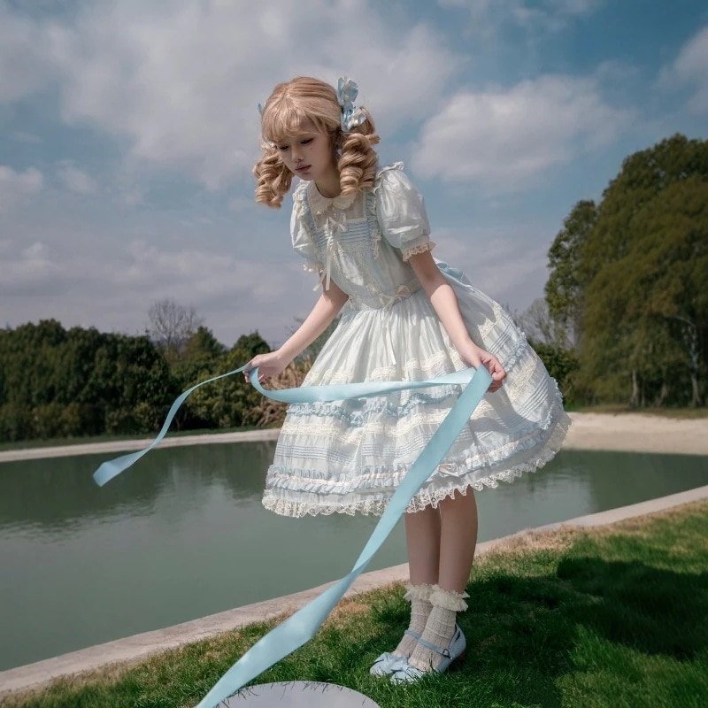 Lolita正规品自制OP佩尔塔莉天丝连衣裙洛丽塔可爱娃娃领短袖公主裙