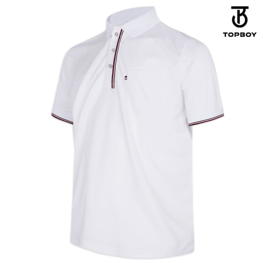 （トップボーイ）ユニセックスコロン3段ショートスリーブ襟付きTシャツ（AB050）