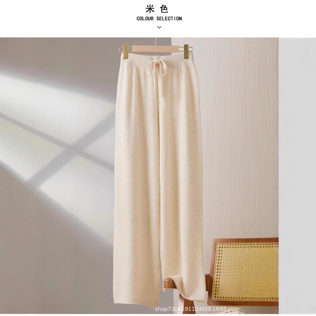 新しい秋冬の女性用ピュアウールニットワイドレッグパンツ厚みのあるカジュアルフロアモップパンツハイウエストカシミアアウターウェアストレートパンツ 4,989円