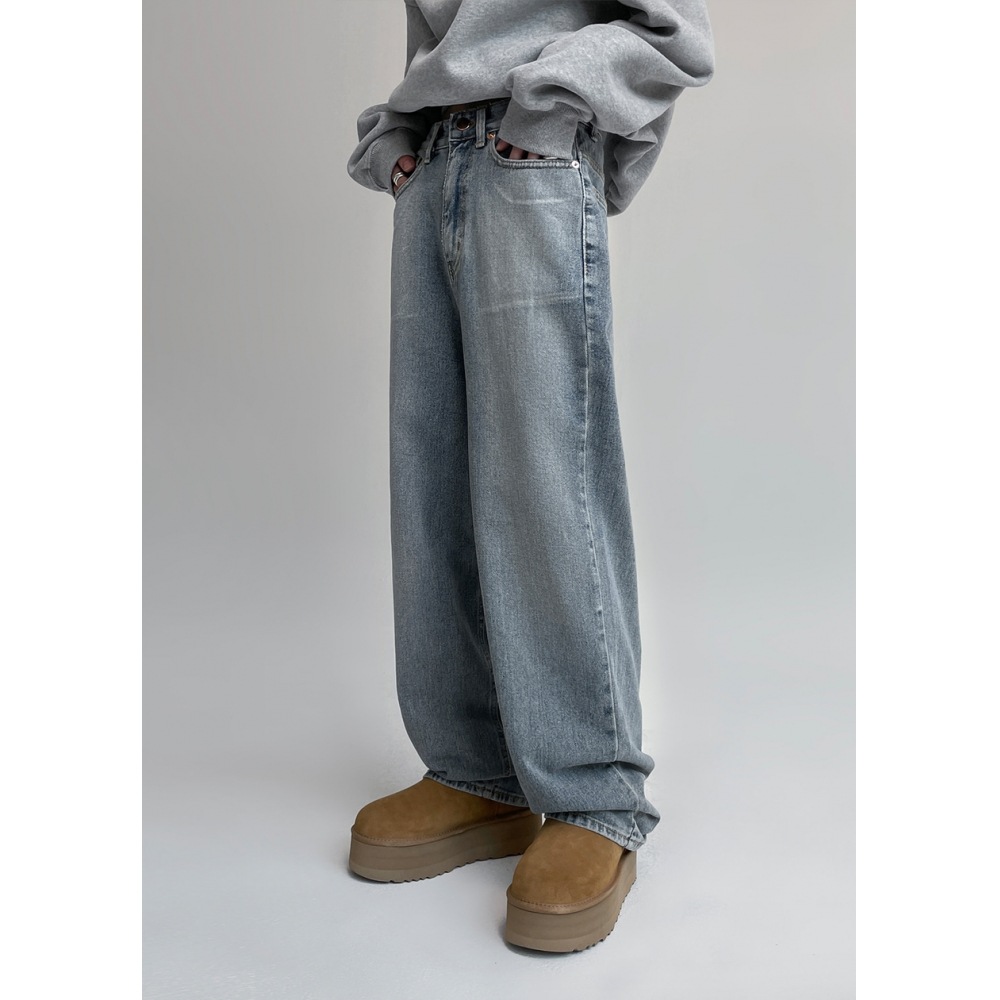 ブラックアップ【8,000個販売】ワーミルウォッシュワイドデニムパンツ