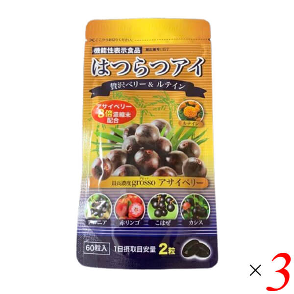 はつらつ堂 はつらつアイ【パックタイプ】60粒 3個セット 機能性表示食品 ブルーライト 目 ルテイン ゼアキサンチン アサイベリー アサイー