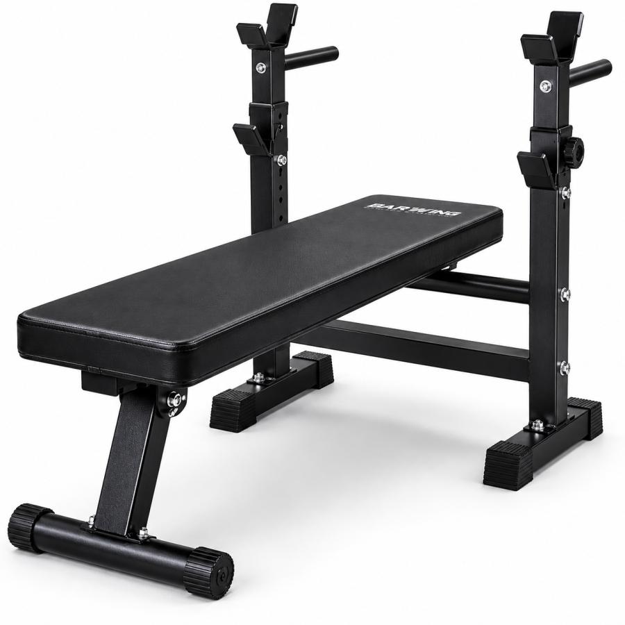 バーベル台付き フラットベンチ 筋トレ ダンベル トレーニング ベンチプレス 筋トレ トレーニング 腹筋 背筋 ダイエット 二の腕 ブラッ