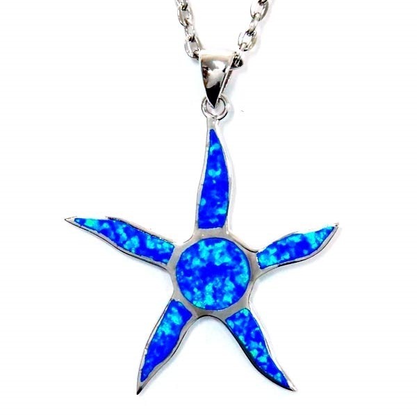 ハワイアンジュエリー ペンダント ネックレス スターフィッシュ ヒトデ ブルーオパール 太陽風 メンズ レディース シルバー925