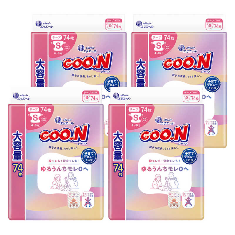 大王製紙　(ケース販売)グーン ゆるうんちモレ0へ Sサイズ 74枚×4　グンユルウンチS74