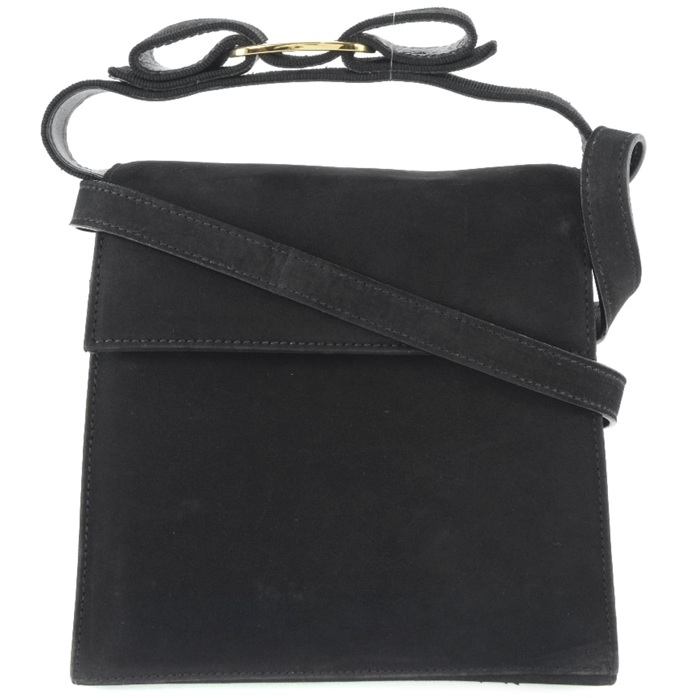 Salvatore Ferragamo サルヴァトーレフェラガモ ヴァラ 2WAYショルダー ハンドバッグ スウェード 黒 レディース 中古品