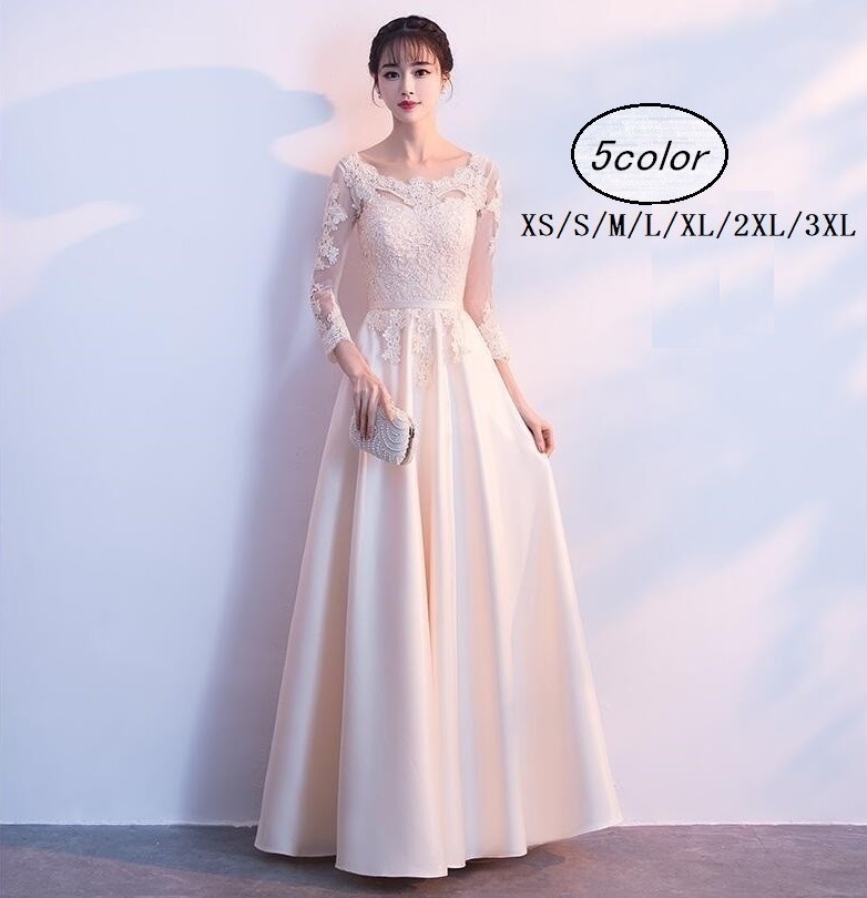 パーティードレス レディース 結婚式 大きいサイズ 袖あり ロングドレス マキシ丈 レース ウエディングドレス 発表会 忘年会 披露宴 フォーマル Aライン ワンピース 20代 30代 40代 上品
