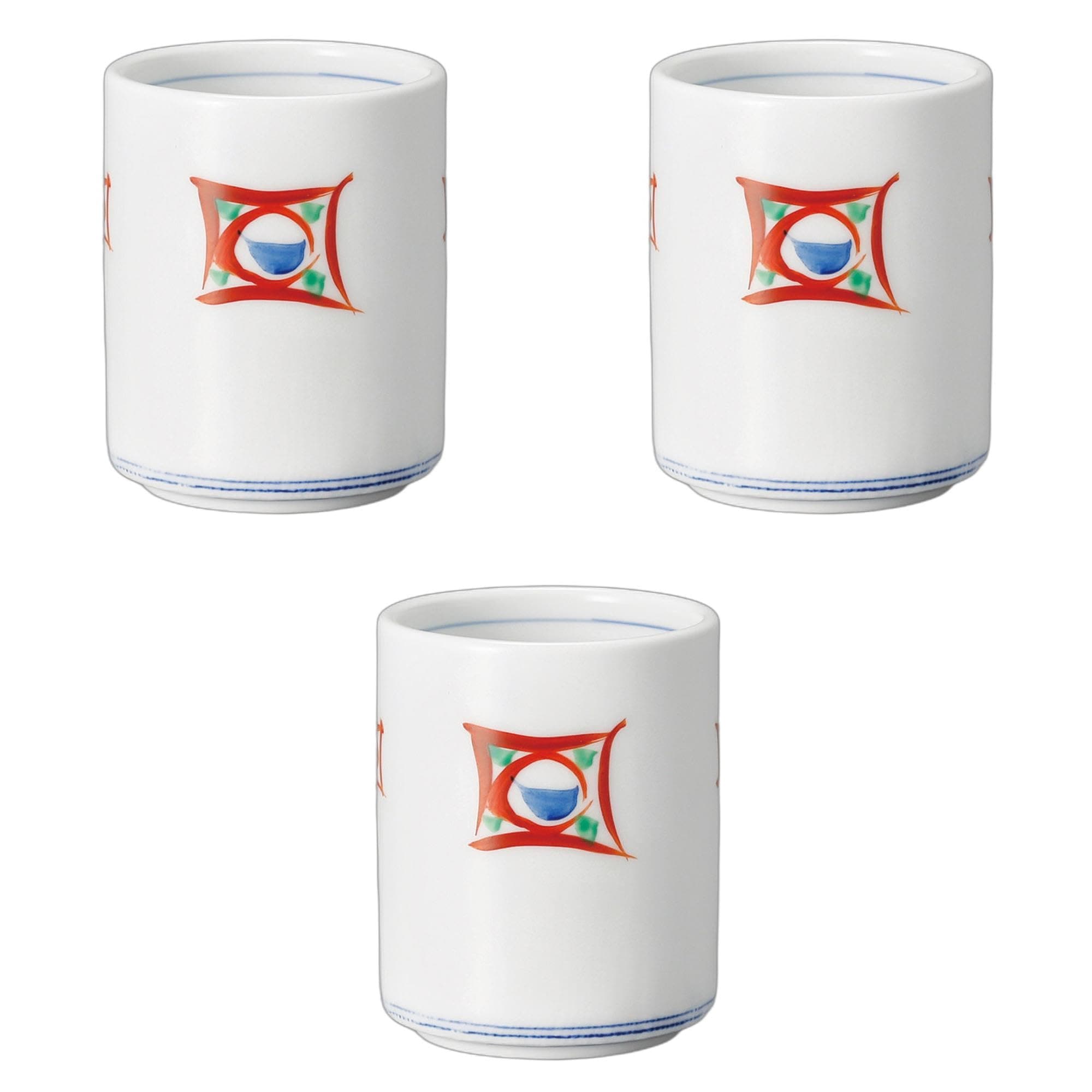 セトモノホンポ(Setomonohonpo) 3個セット 錆点赤格子長湯呑（小） [ 6×7.5cm ] 湯呑陶磁器 強化