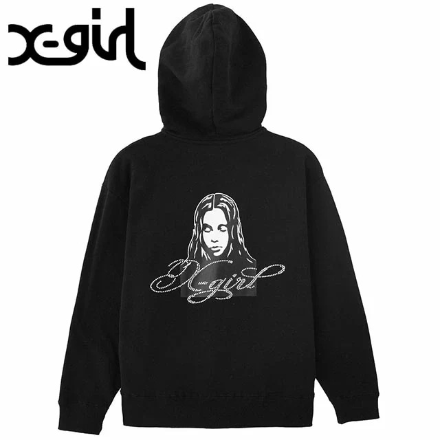 レディース ラインストーンロゴアンドフェイス ジップアップスウェットフーディー [105261012017] トップス 長袖 ジップパーカー BLACK 正規取扱店