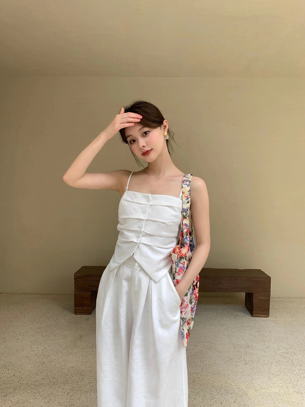 キャミソールベストワイドパンツツーピース2024夏ファッションスリム薄型涼感セット女性オールインワンセットアップセットアップ