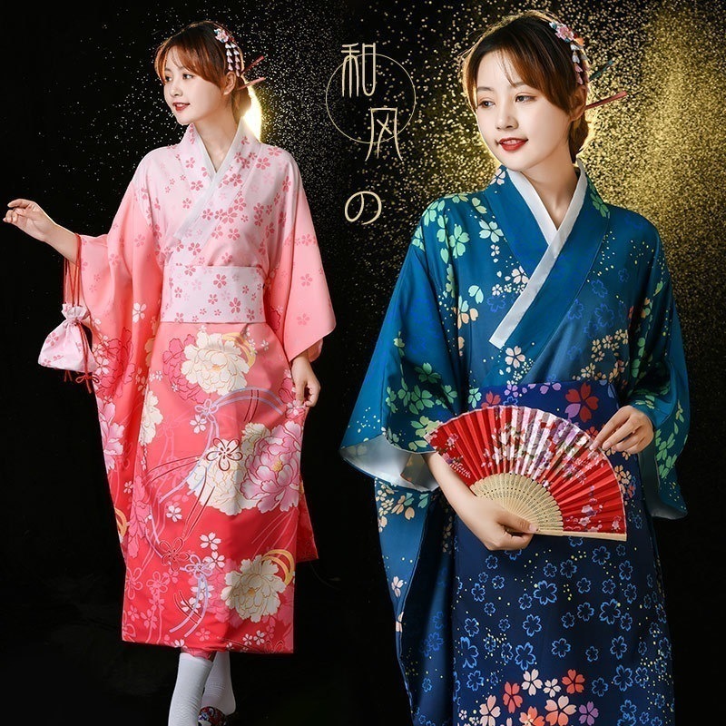 日本の神ガール着物 日本のフォーマルウェア Cos ピンク改良された浴衣 和風振袖 写真着物 夏