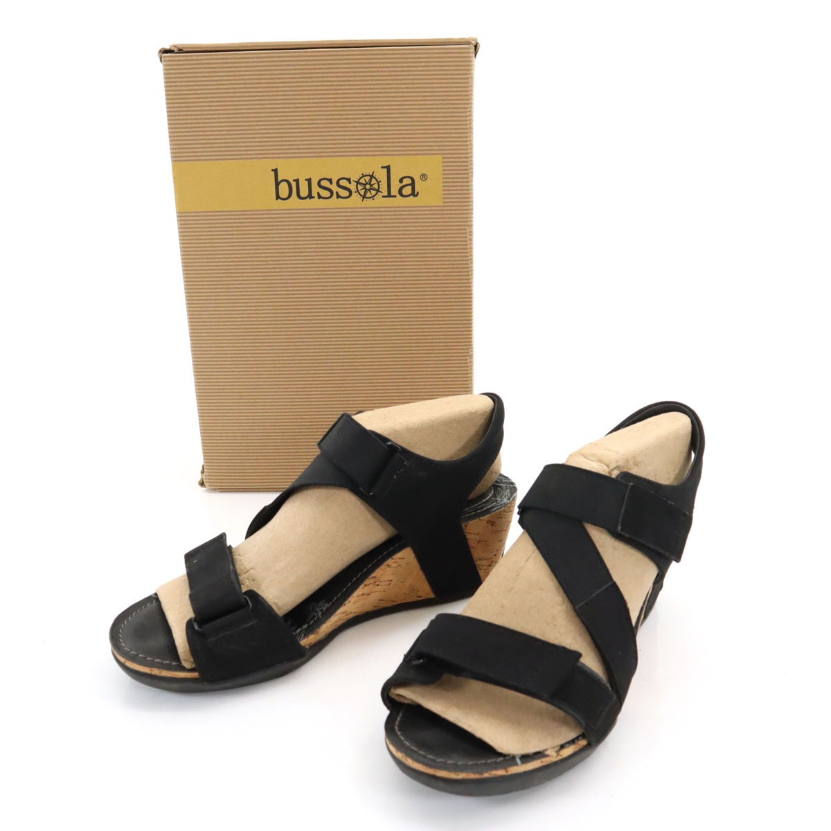 bussola ブソラ ウェッジソール サンダル 39 ブラック 箱付き レディース 古着
