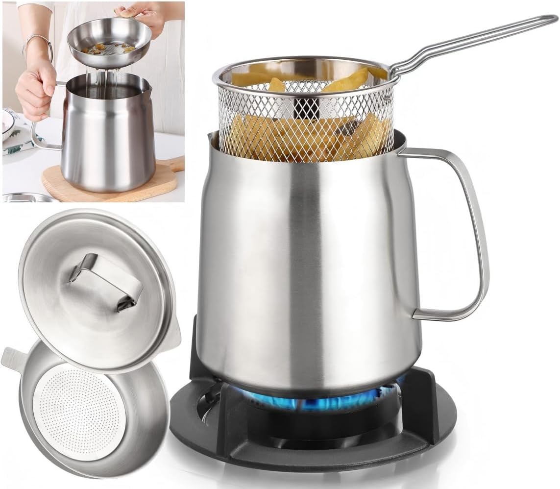 揚げ物 鍋 オイルポット兼用 3.5L ガス IH対応 304ステンレス 天ぷら鍋 多目的油鍋 油こし器 油切り 油入れ 庭用 節油設計 深型 揚げ物鍋