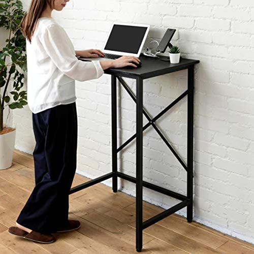 色：ブラック [山善] デスク (スタンディングデスク) 耐荷重60kg 2口コンセント アジャスタ