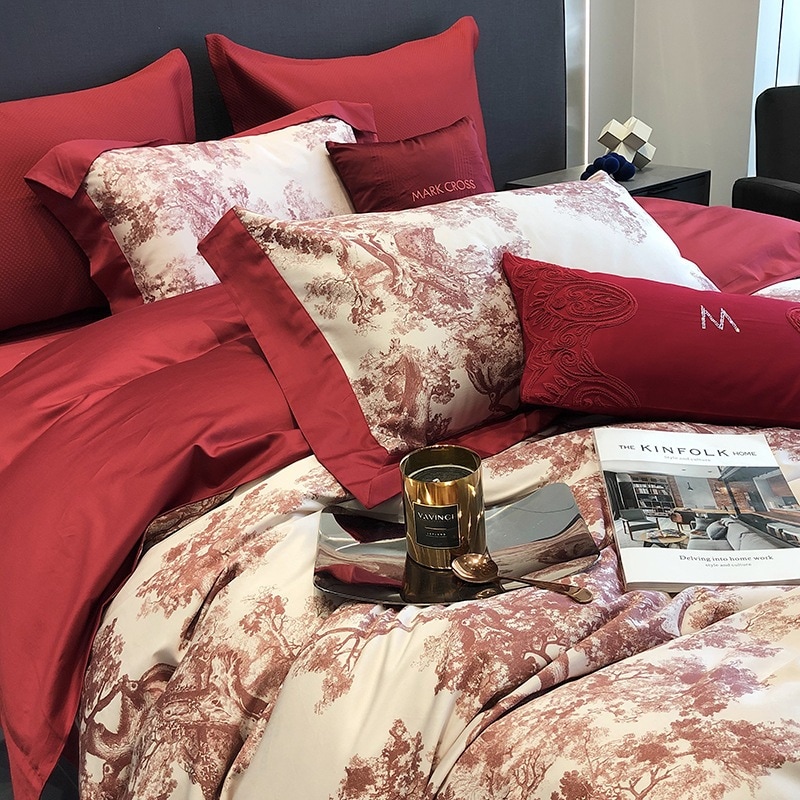 100本の長綿デジタルプリント結婚祝い4点セット全綿結婚大紅布団カバー幅1.8床品