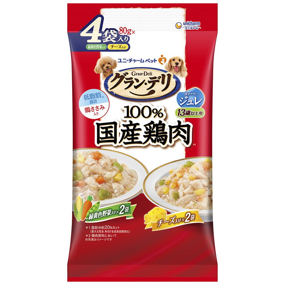 国産鶏ささみ　パウチ　ジュレ　１３歳以上用　緑黄色野菜・チーズ入り　各２個　８０ｇX４袋　X１６　ＣＲＣ45―08―50―10―20
