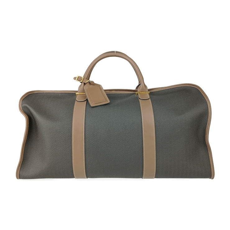 超美品 dunhill ダンヒル ボストンバッグ ボストンバッグ - ブラウン系 ゴールド金具 PVC レザー メンズ トラベルバッグ 旅行鞄 ヘリンボーン調【本物保証】