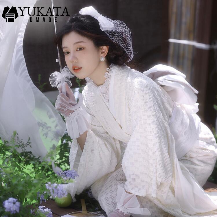 出荷が迅速である 独占販売 浴衣 レディース レース 単品 白 ホワイト 和装ウェディングドレス レトロモダン着物 大人浴衣 フリーサイズ シック 古典 レトロ オシャレ 可愛い 上品 モダン 本日限