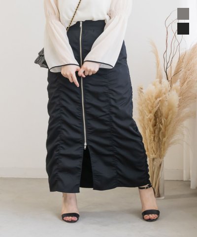 大きいサイズ レディース LL 3L 4L XL XXL XXXL フロントジップシャーリングタイトスカート