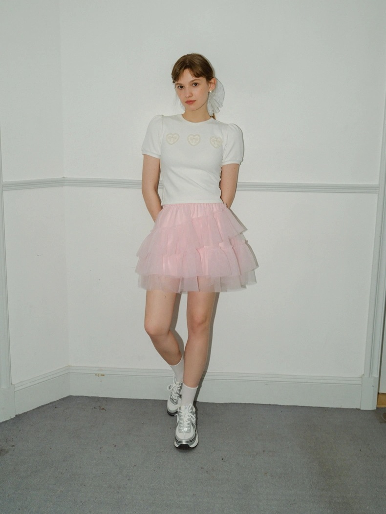 無地 ハイウエスト ピンタック ウエストゴム フレア/Aライン ミニスカート [2カラー]