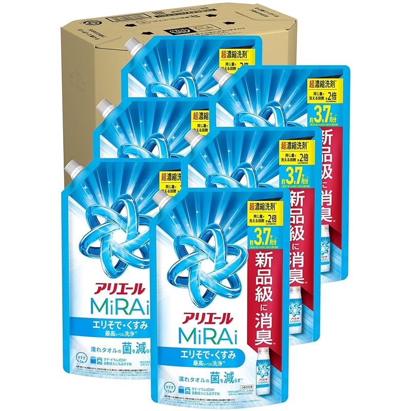 アリエール 洗濯洗剤 MiRAi 超濃縮コンパクト洗剤* エリそで・くすみ最高レベル洗浄* 詰め替え 1170g×6袋 [大容量] [ケース品] 10,767円
