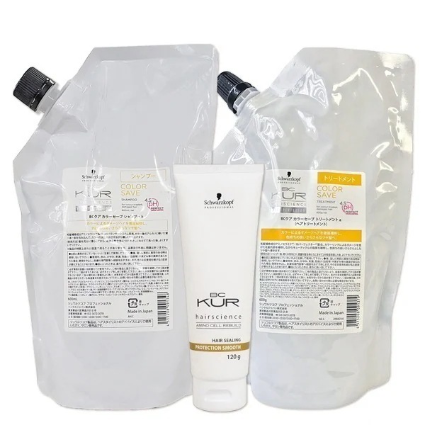 BCクア カラーセーブ シャンプー 600mL + トリートメント 600g + プロテクションスムース 120g 詰め替えセット